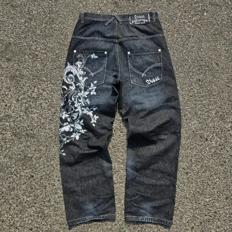 

American Fashion Trend Joker Pattern Embroidered Loose Jeans Women Street Y2K New Hip Hop Oversized Wide-leg Pants Unisex Jeans