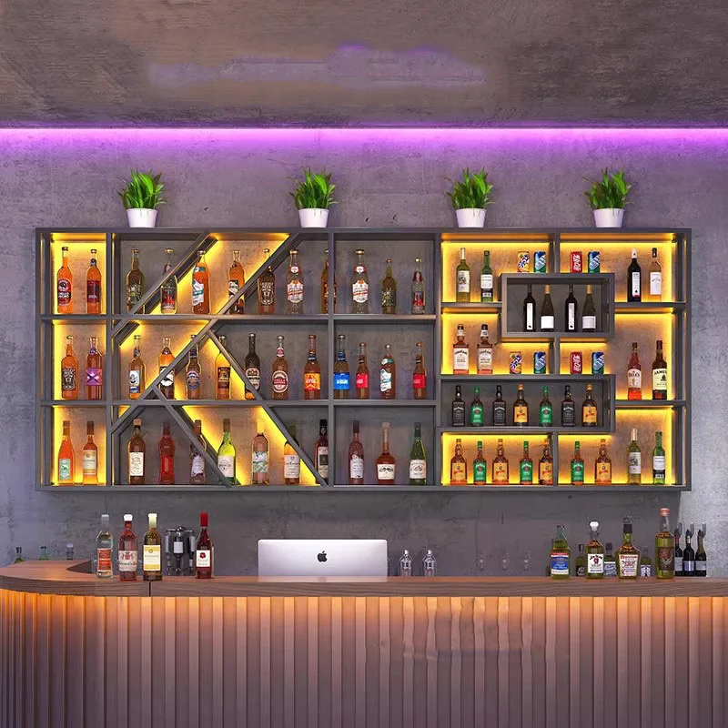 

Commercial Standing Bar Cabinet Wine Rack Coffee Shelf Restaurant Bar Cabinet Wine Rack Metal Szafka Drinking Bar Furniture