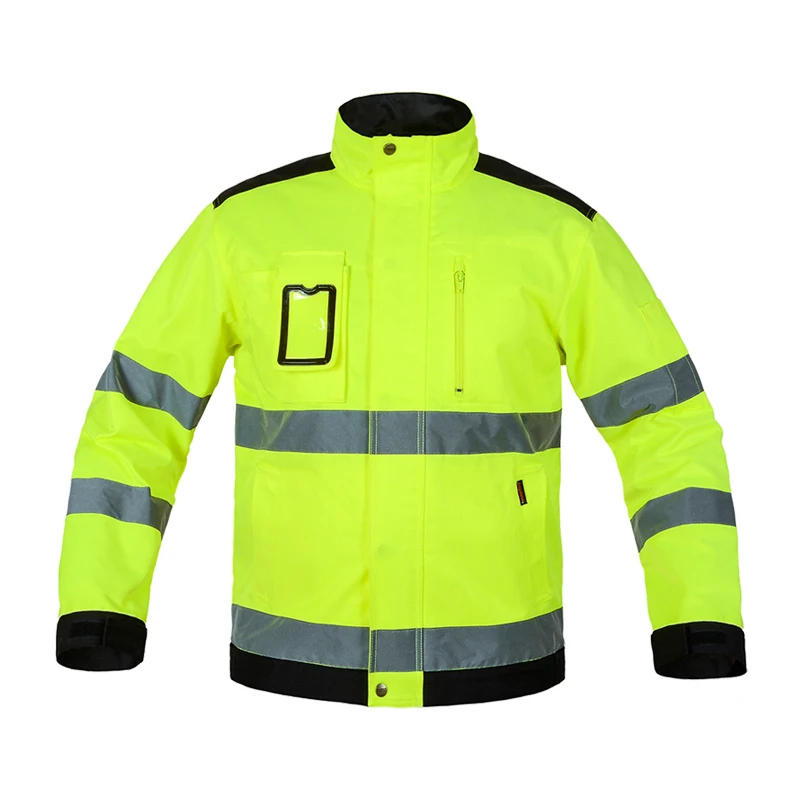 

Work Jacket Men Construction with Reflective Stripes Workwear Jacket Multi Pockets