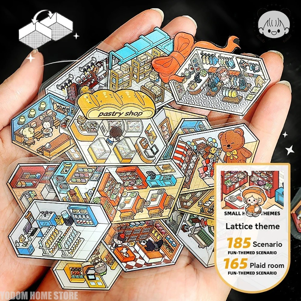 

185-Piece Scenery Stickers Scene Oversized Sticker Book Decorative Creative Scrapbooking for Kids' Mini House Stickers Gift