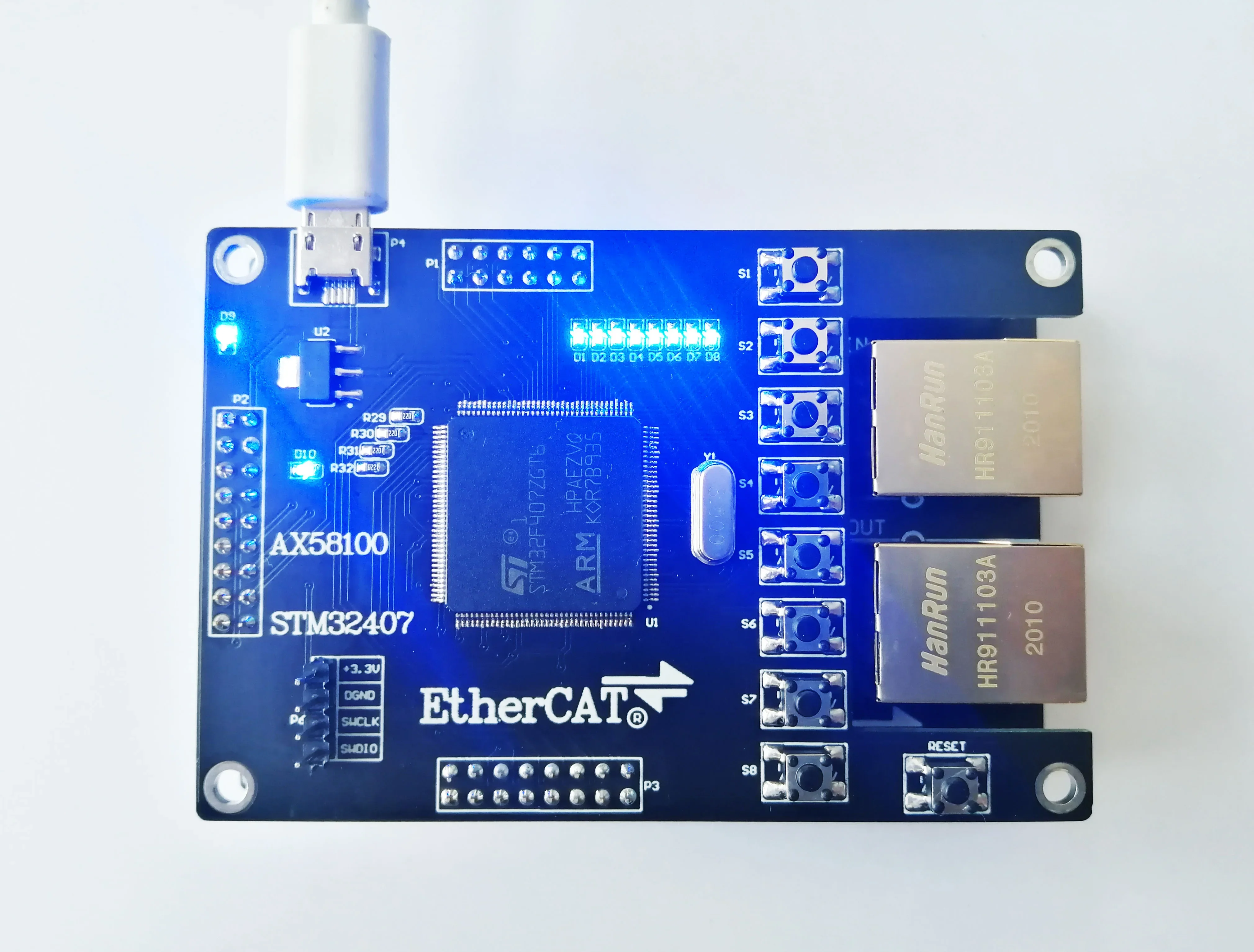 AX58100 Slave Station AX58100 Development Board EtherCAT Slave Station 16IO CIA402 SMT32407 STM32F407ZGT6+AX58100