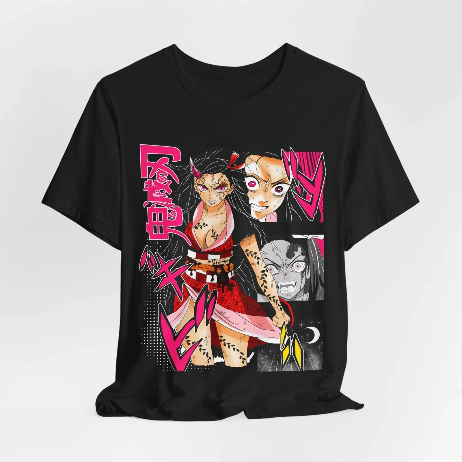 2026 Neujahrs-Bestseller Nezuko Dämonenform T-Shirt, Japanisches Anime-Grafik Unisex-Shirt, Herren Rundhals Kurzarm T-Shirt