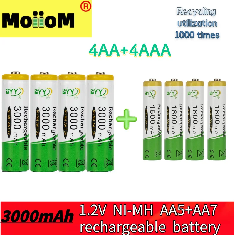 

2024 popular NI-MH rechargeable batteries AA3000mAh and AAA1600mAh 1.2v AA nickel hydrogen AAA rechargeable 1000 times battery