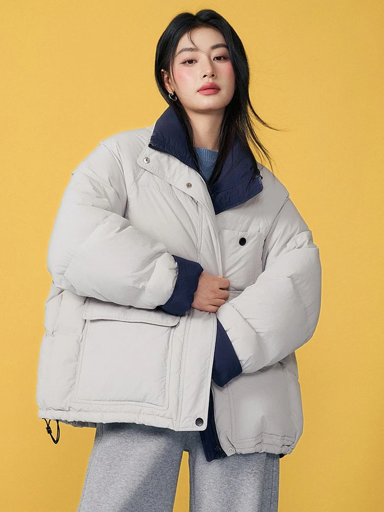 Zoki خمر الأمريكية Y2K سترات المرأة فضفاضة الشتاء سميكة طويلة الأكمام منتفخ معطف الشارع الشهير الرجعية الوقوف طوق Bf سترة عادية #3