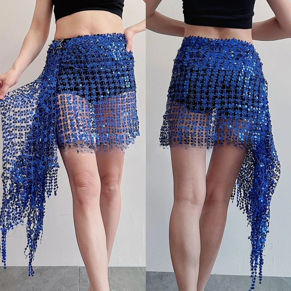 Abbigliamento da ballo Performance sul palco Abiti di moda Abbigliamento donna Asciugamano per fianchi Jazz Danza del ventre latino Catena in vita Gonna con nappe con paillettes