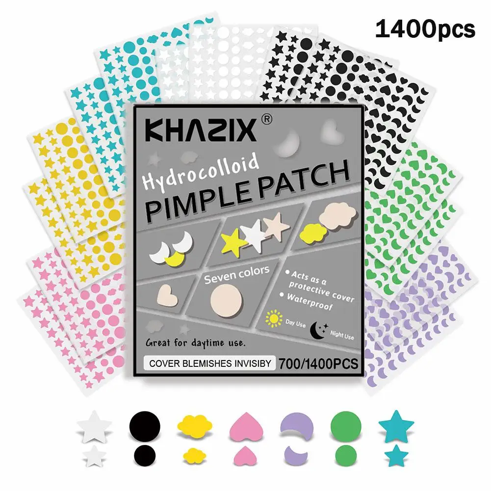 Juego de parches coloridos para acné, parches suaves no irritantes para espinillas, tratamiento hidrocoloide para puntos negros y acné, 700/1400 Uds.