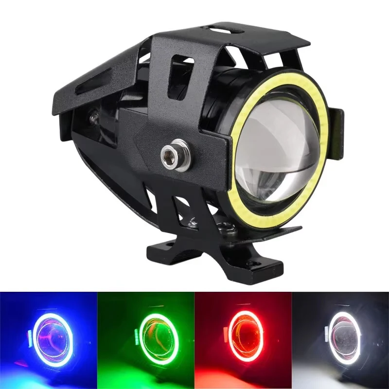 U7 Motorcycle Spotlights Car LED Fog light Motorbike Driving Head lamp Lens White Blue Red Yellow Angel Eye LED Moto Headlight