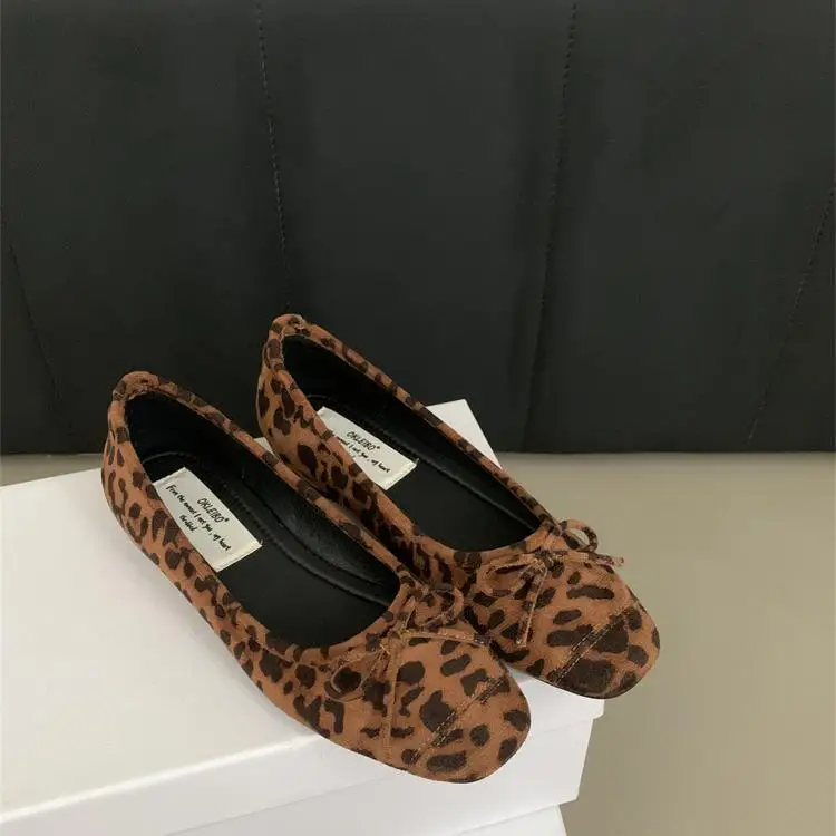 Schuhe Erhöhte interne Flock-Schmetterlingsknoten-Damenhausschuhe 2024, Leopard, Schmetterlingsknoten, Herbst, Leopard, Schmetterlingsknoten, weiblich