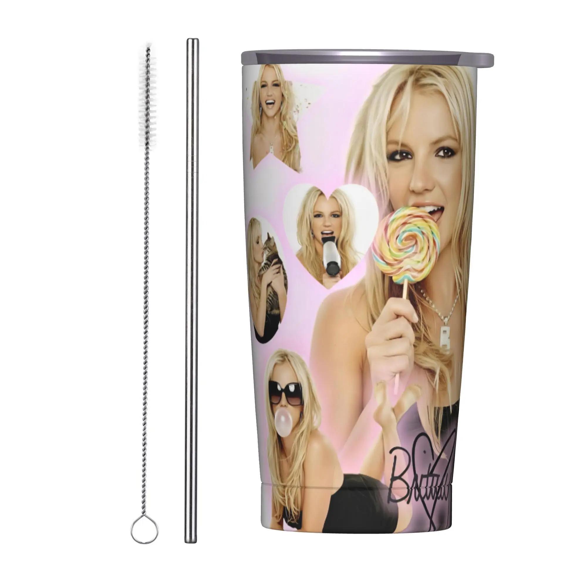 Singer Britney Spears Insulated Tumbler with Lid  Vacuum Thermal Mug Outdoor Travel Hot Cold Drinks Cup 20oz