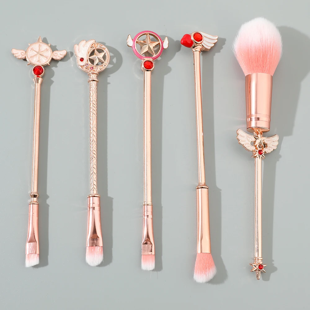 5 pièces/ensemble carte Captor Sakura poignée en métal doux moelleux pinceau de maquillage Anime cosmétiques poudre brosse rose fard à paupières brosse à sourcils