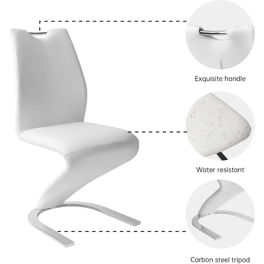 Eetkamerstoelen set van 4, moderne keuken eetkamerstoelen armloze gestoffeerde bijzetstoelen in PU lederen kussenzitting (4-wit)