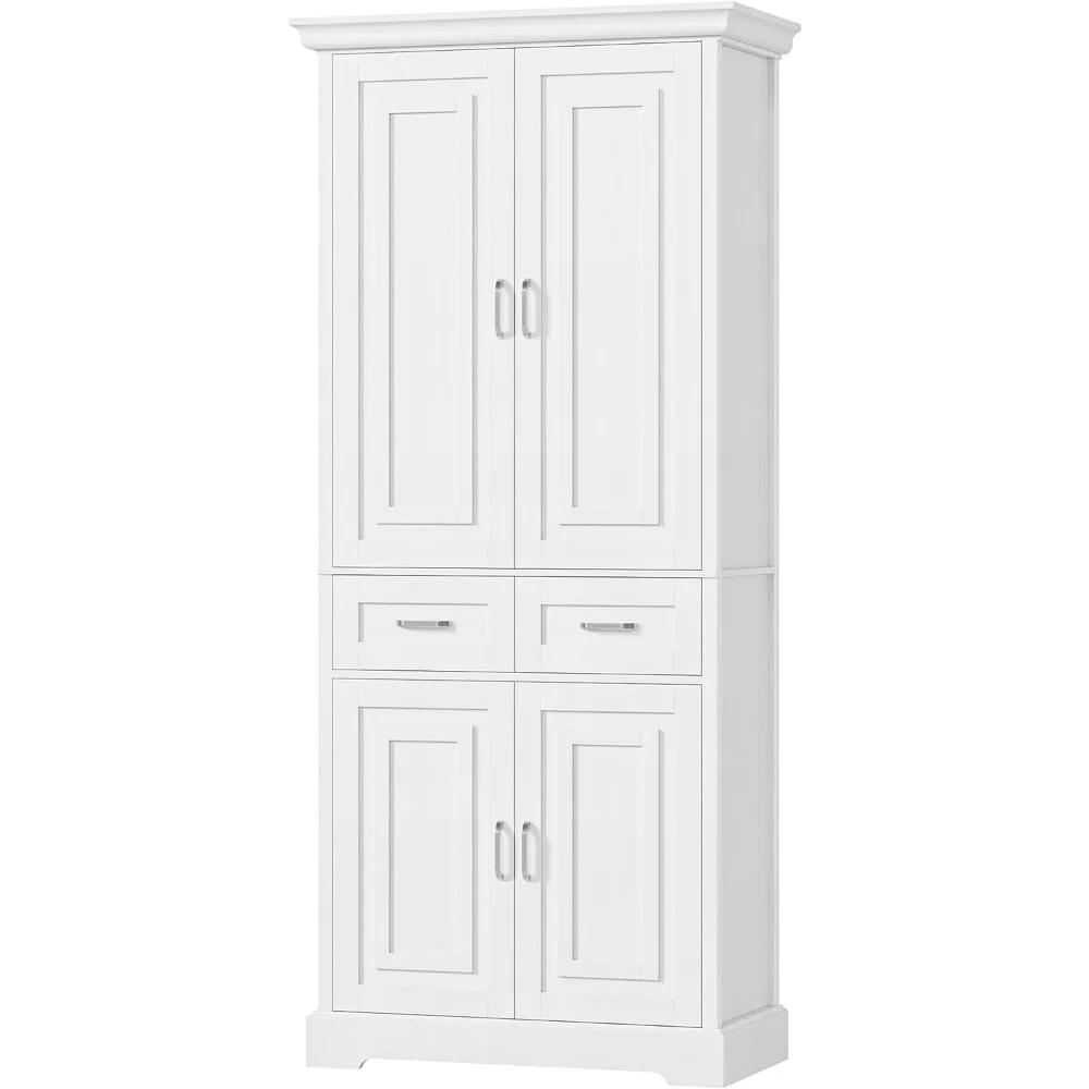 

Шкаф для хранения кухонной кладовой, шкаф для хранения высотой 71 дюйм с 4 дверцами и 2 ящиками, универсальная кухонная кладовая с регулируемой полкой