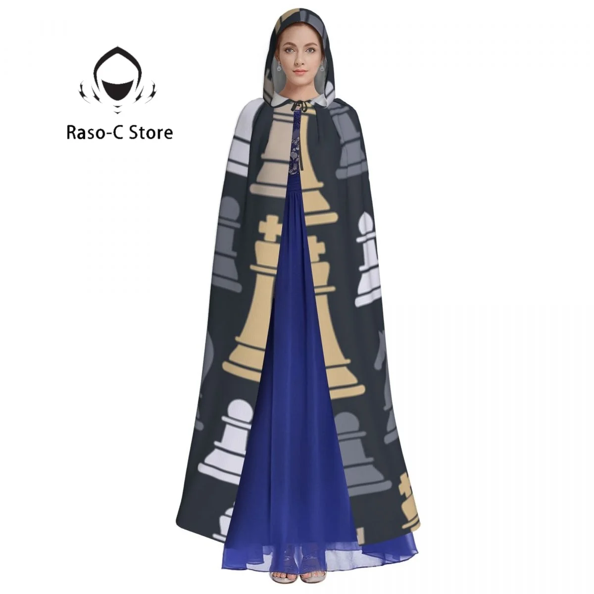 Hooded Cloak Unisex Cloak with Hood Chess Pieces Cloak Vampire Witch Cape Cosplay Costume