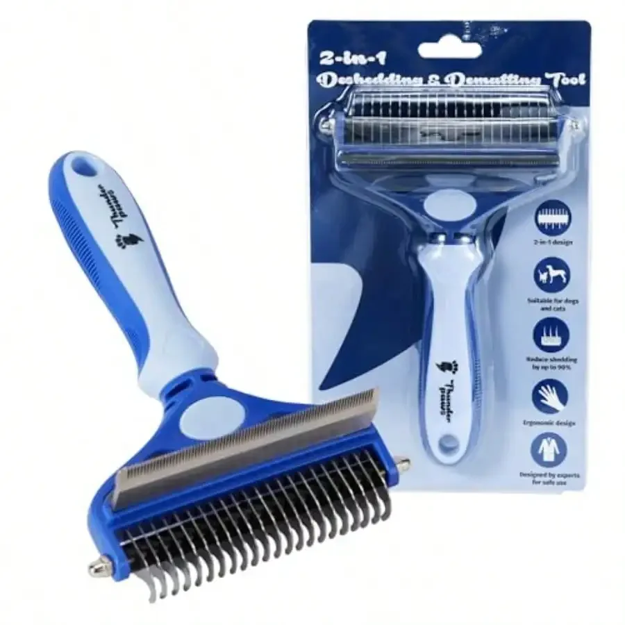 

2-In-1 Deshedding Brush And Dematting Rake For Dogs Double Coat Undercoat Grooming Tool For Medium To Large Breeds, Reduces Shed