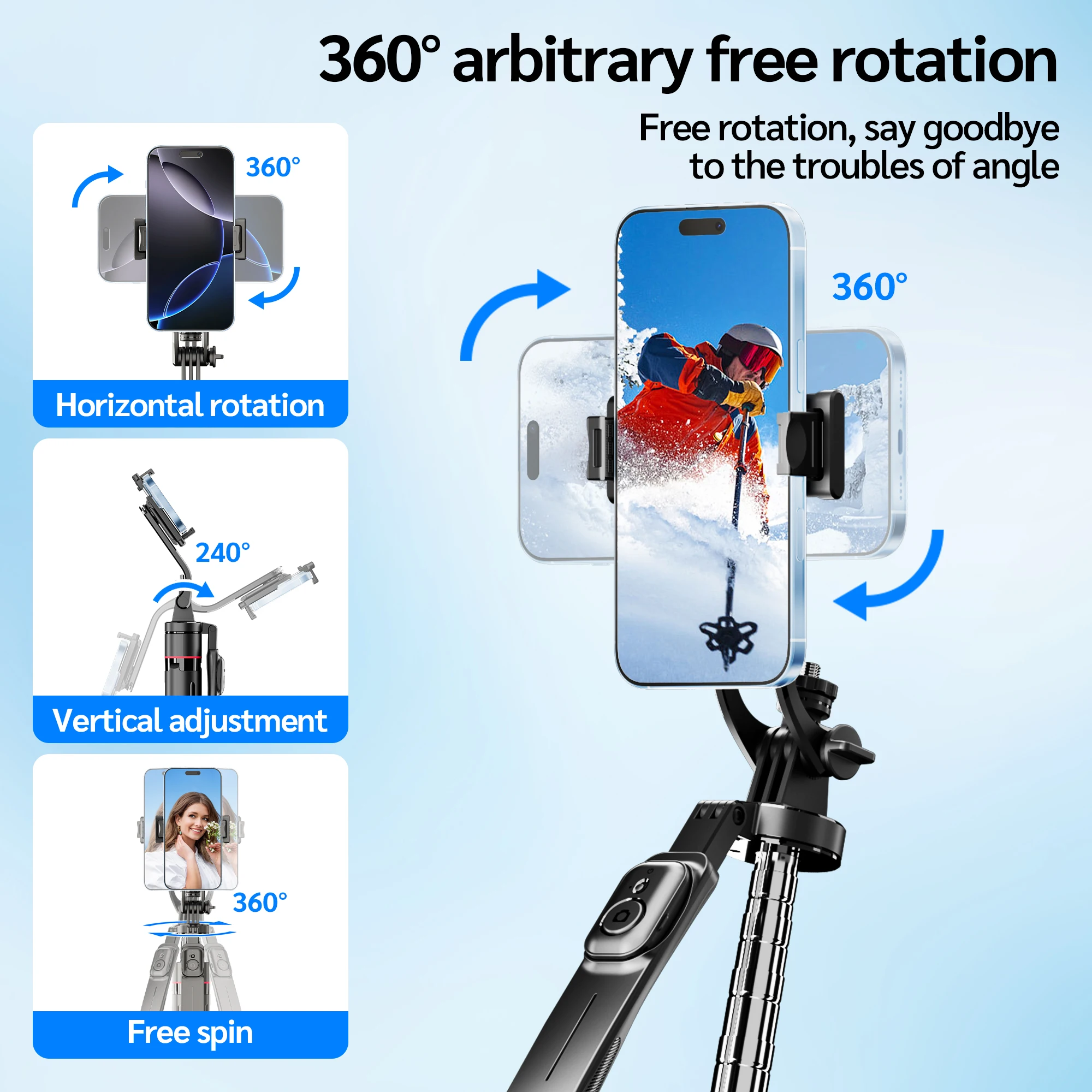 TT05 175 cm Auto Pop Open Statief Telescopische Selfie Stick Bluetooth Afstandsbediening 1/4 ''Schroef 360 °   Telefoonhouder draaien voor vlog/video