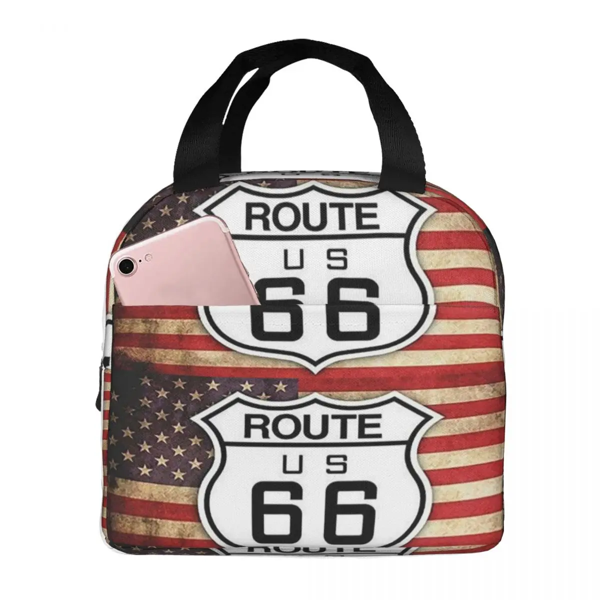 

Route 66 American Road Insulated Lunch Bag for Kids School Cooler Thermal Food Box Tote Portable Lunch Boxes Container
