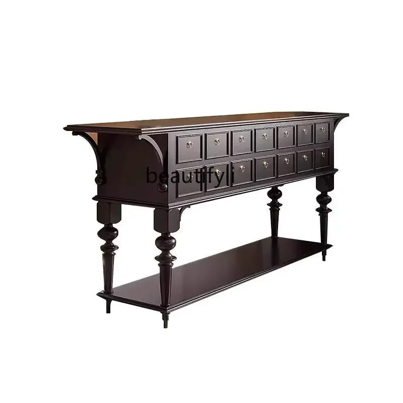 SS ss7486 French  medieval multi-drawer against the wall cabinet fully installed American rural retro birch solid wood porch cab