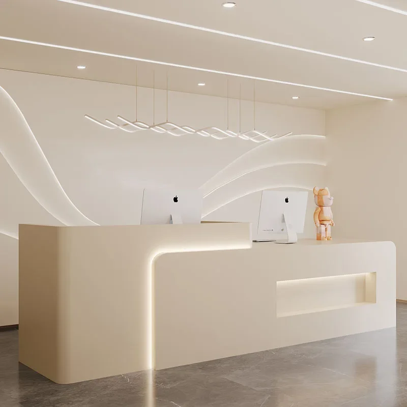 

Beauty Salon Reception Desk Luxury Counter White Standing Console Cabinet Front Desk Accessories Bureau Meuble Bar Furniture