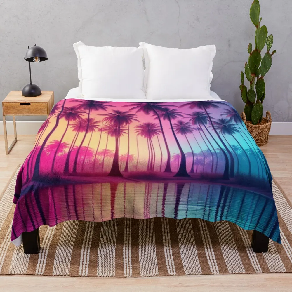 

Sunset on a tropical paradise beach Throw Blanket Outdoor Soft Blanket for Picnic Beach Camping