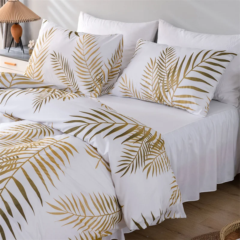 Imagem -04 - Conjunto de Capa de Edredão Estampado Dourado para Rei e Rainha Macio e Confortável Cama Individual e Dupla Colcha e Fronhas Estilo Moderno