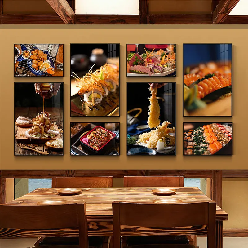 Japanese Food Canvas Painting Sushi Salmon Octopus Balls HD Pictures Posters and Prints for Dining Room Izakaya Wall Decor