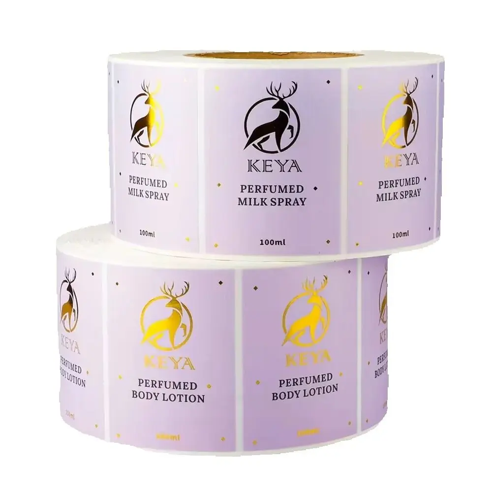 Custom Biodegradable Shampoo Labels | Waterproof Vinyl PET Gold Foil Sticker Roll for Cosmetic Bottle Packaging