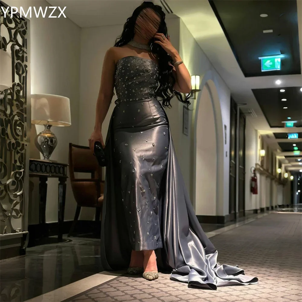 

Customized Evening Dress Formal Party Occasion YPMWZX Strapless Column Floor Length Skirts Bead Sleeveless Bespoke Dre