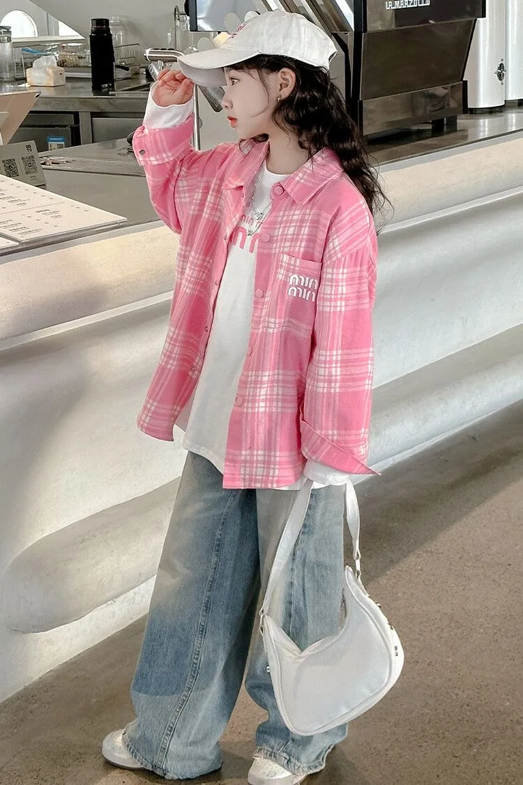 Girls plaid shirt spring and autumn jacket long sleeve cotton baby shirt spring thin style