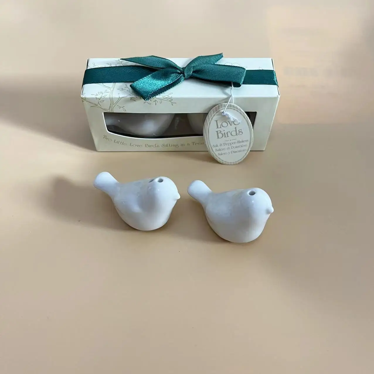 

50pcs/lot=25sets/lot wedding gift Green ribbon color window love bird salt and pepper shakers