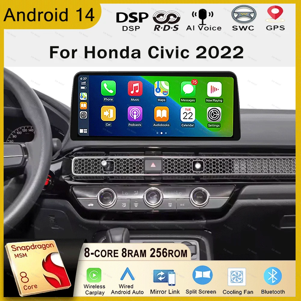 

12.3 Inch Android 14 For Honda Civic 2022 Multimedia Video Player CarPlay Car Radio Autoradio 5G WIFI DSP 360 Camera GPS Navi