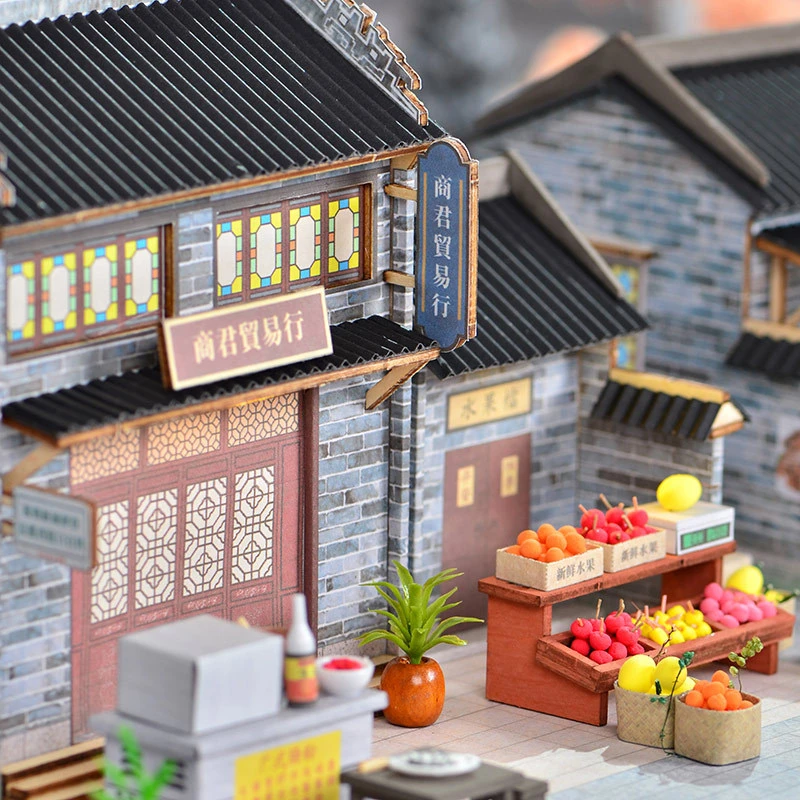 DIY Wooden Doll Houses Fruit Store Casa Mniature Building Kits with Furniture Led Trading Dollhouse for Adults Gifts