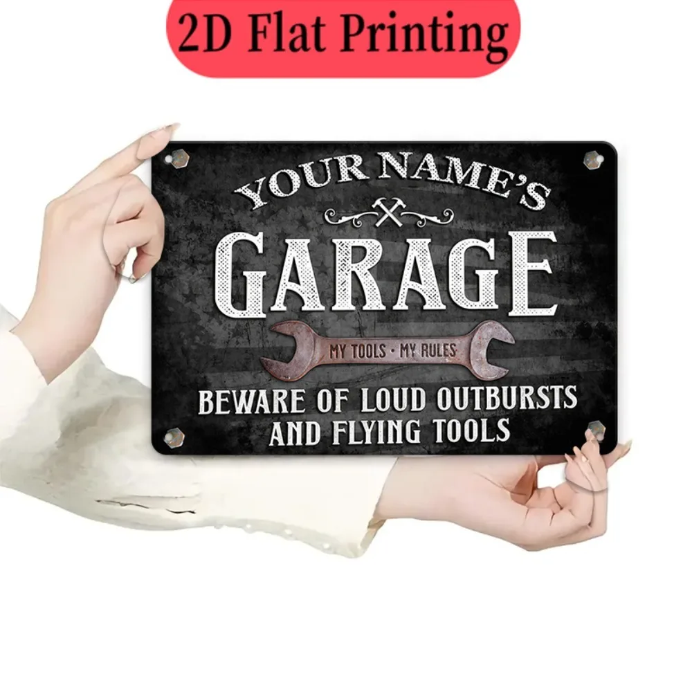 [2D Flat] 1pc Personalized Name Retro Garage Beware Flying Tools Funny Tin Sign Decor (Only For Decoration) view 3