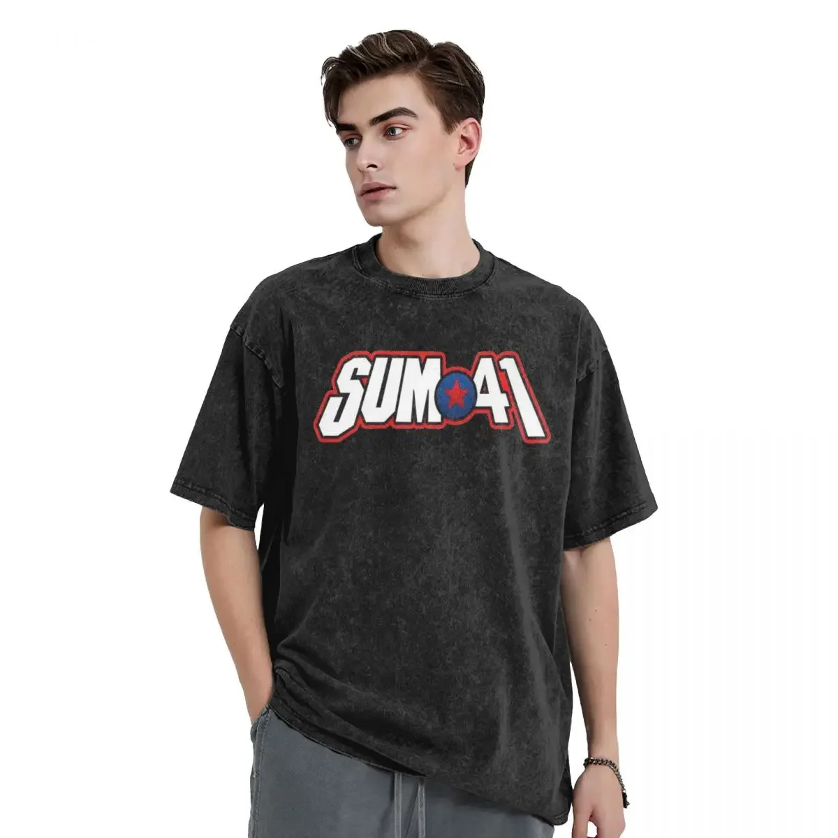 Washed T-Shirt  Sum 41 Band Cotton T-Shirts Funny SUM41 Punk Fashion Tee Shirt for Man Summer Awesome Streetwear  Casual Tops