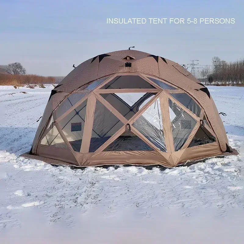 Outdoor Insulated Octagonal Large Space 3 Layers Winter Fishing Round Dome Sauna Hiking Tent With Tpu Skylight Tent