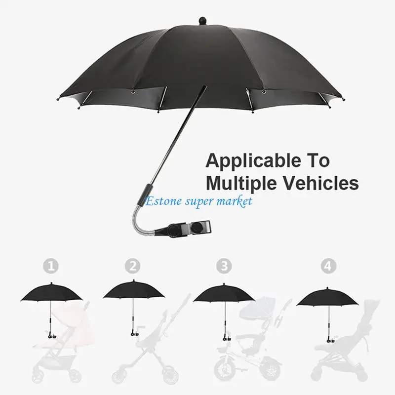 090B Sun for Protection Pram Parasol Stroller Easy Assembled Anti-UV Umbrella Pushchair Wheelchair Outdoor Accs Bla