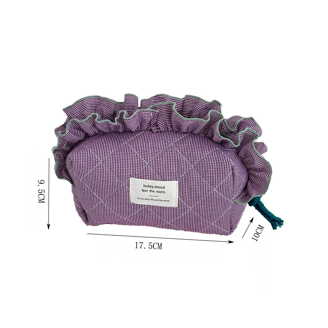 

Vintage Gingham Makeup Bag Women Large Capacity Cosmetic Pouch Ruffled Edge Ribbon Bow Travel Toiletry Storage Organizer Gift