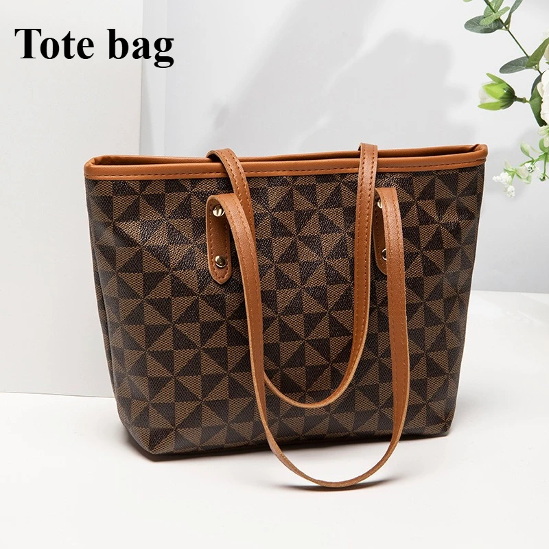 Trendy and Versatile Large Capacity Handbag with Triangular Printed Zipper Tote Bag, Retro Mommy Bag, Stylish Handbag
