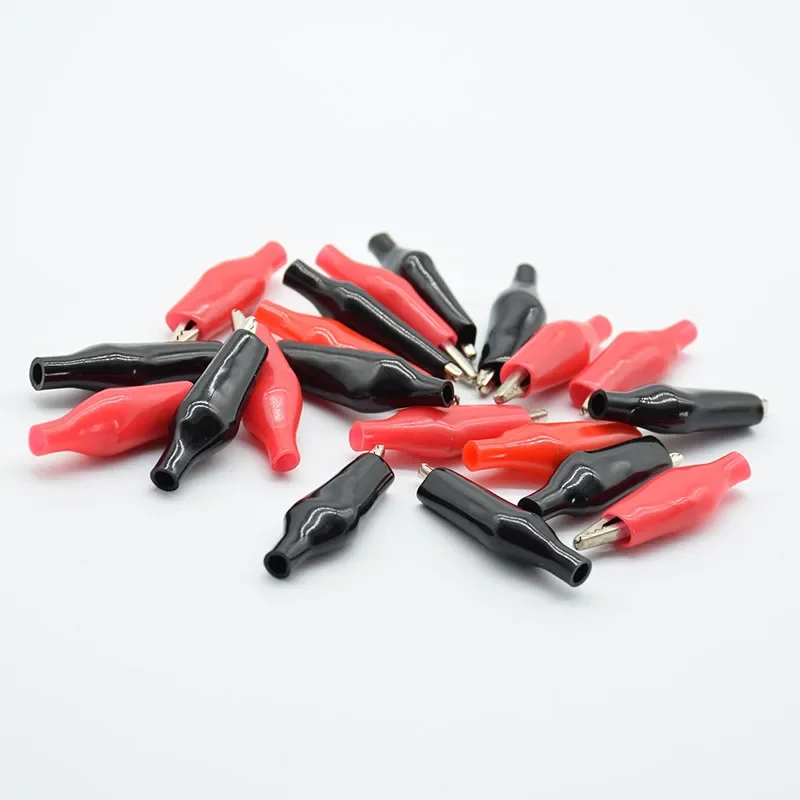 20Pcs 35mm Alligator clip black red  soft plastic coating test probe alligator clip crocodile test clip