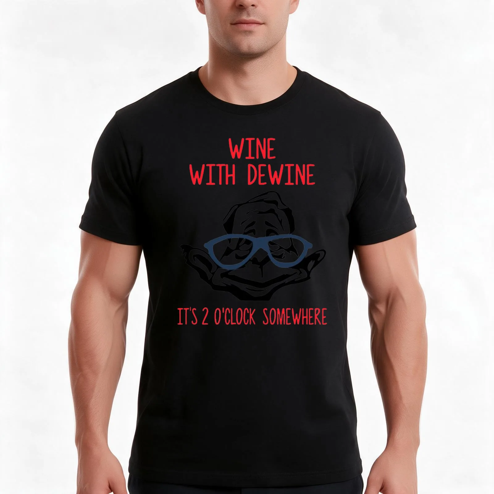 Wine with Dewine it’s 2 o’clock somewhere shirt T-Shirt, Summer Casual Cotton Tee, Oversized Streetwear Tops, Unisex Men Women