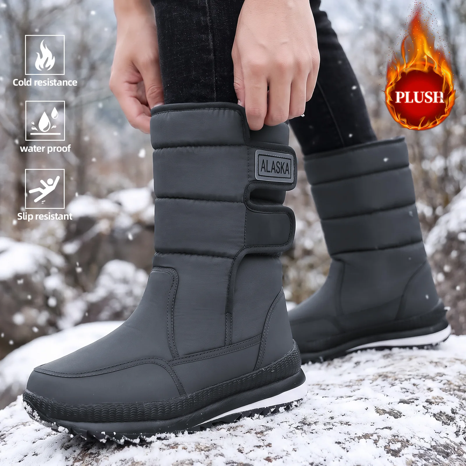 Winter Boots for Men Women Fashion Mid-calf Cotton Shoes Outdoor Non-slip Platform Boots Thickened Plush Warm Snow Boots for Men