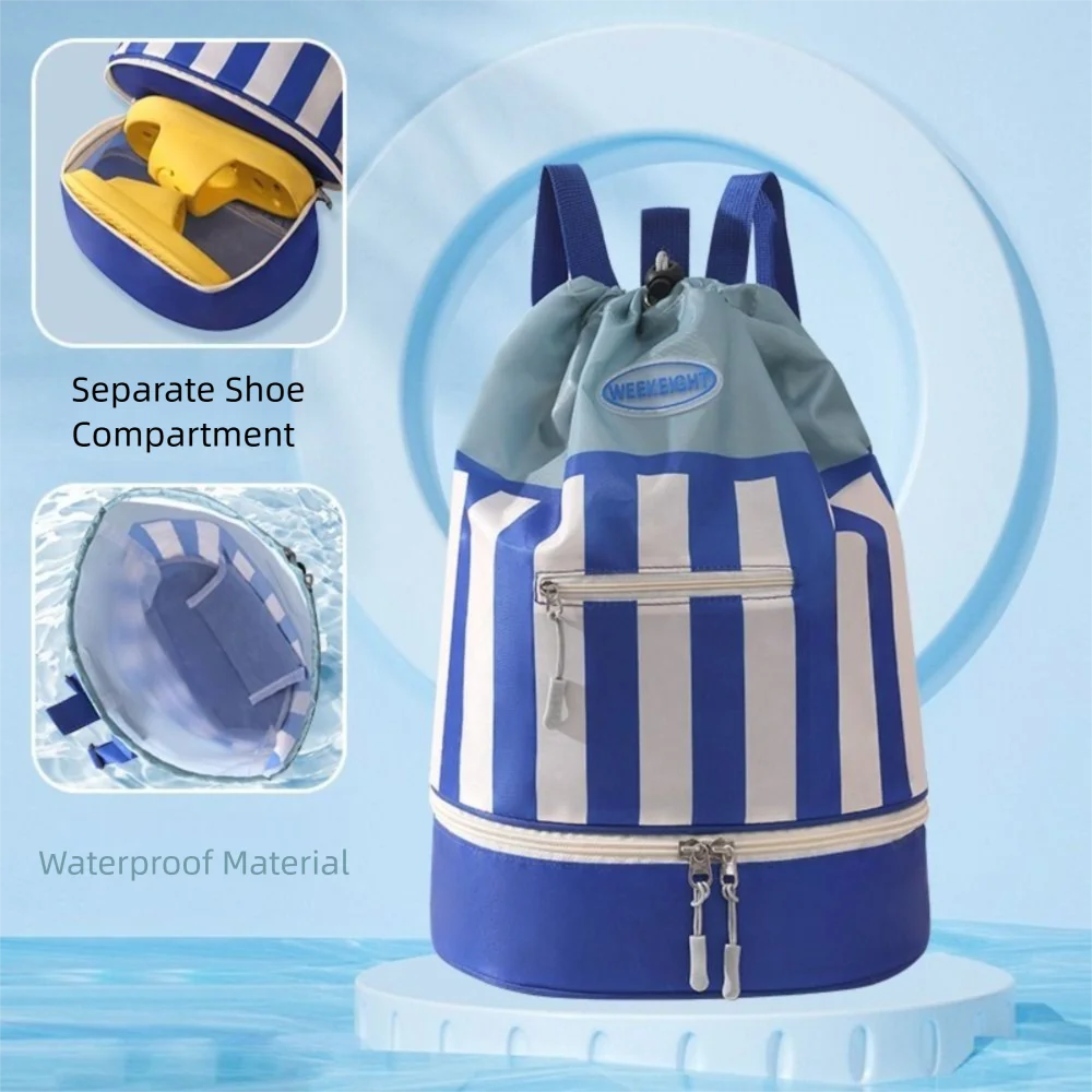 

Dry/Wet Separation Children's Swimming Backpack Lightweight Large Capacity Beach Bag Waterproof Striped Beach Backpack Outdoor