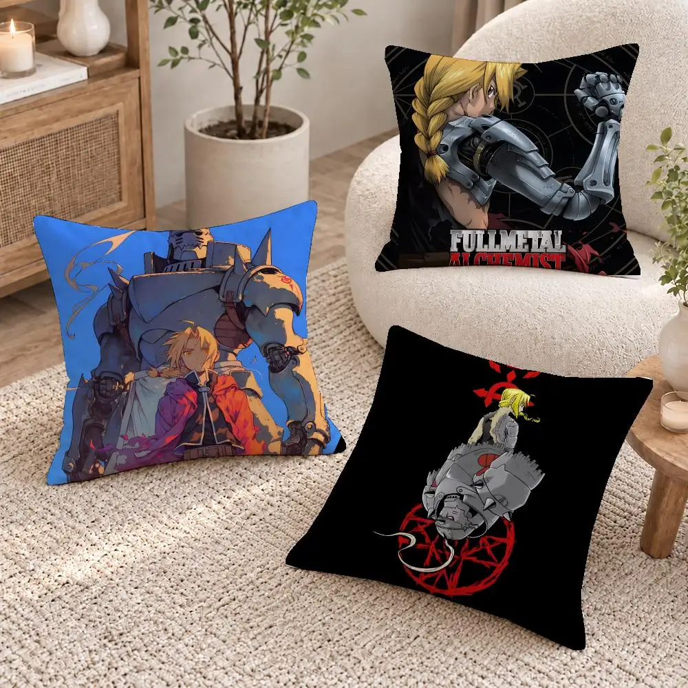 Epic Anime Fullmetal Cushion Cover Short Plush Pillow Cover, Washable Wrinkle-Resistant for Sofa Bedroom Decor Gift