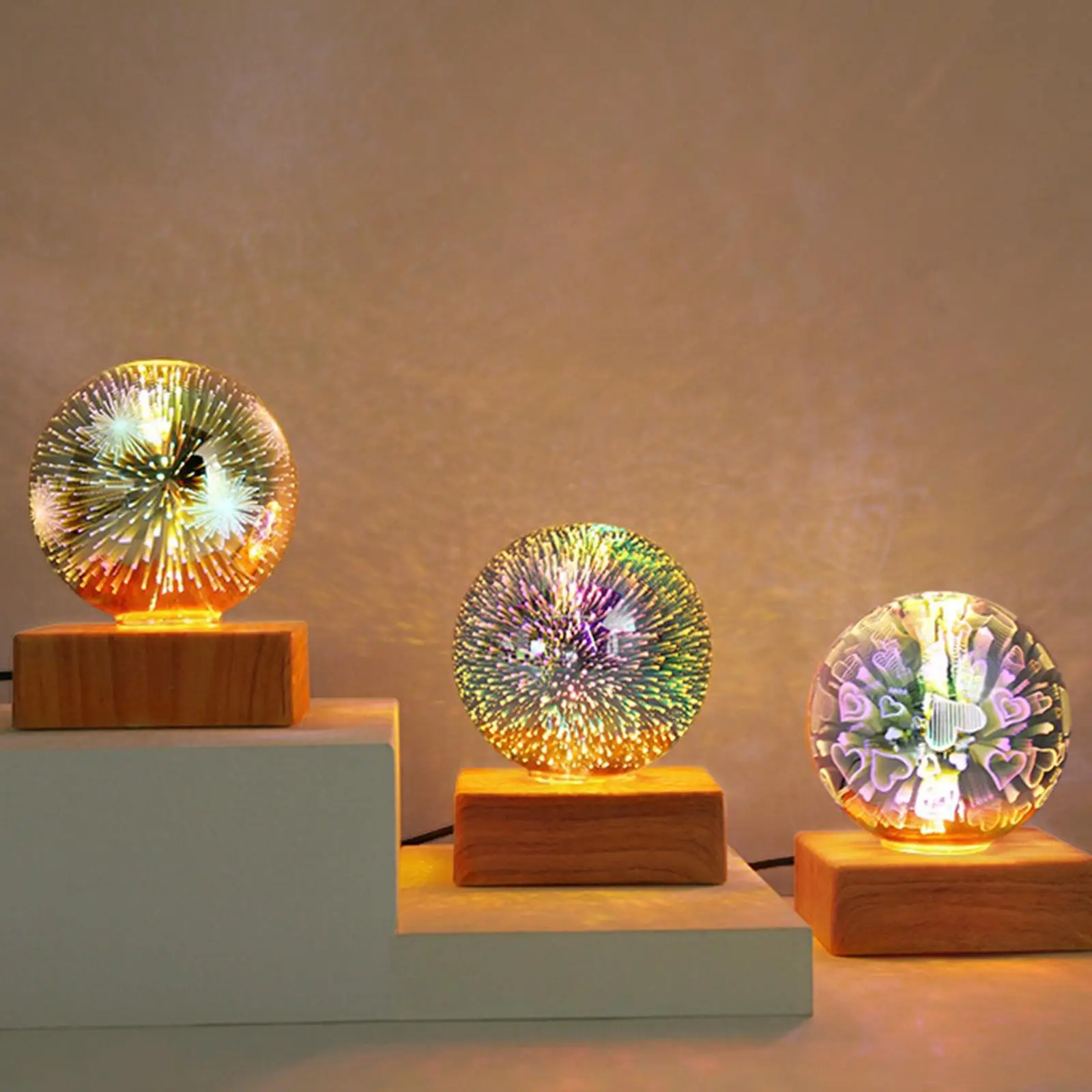 USB Powered LED 3D Glass Ball Night Light for Holiday Christmas Party Decoration