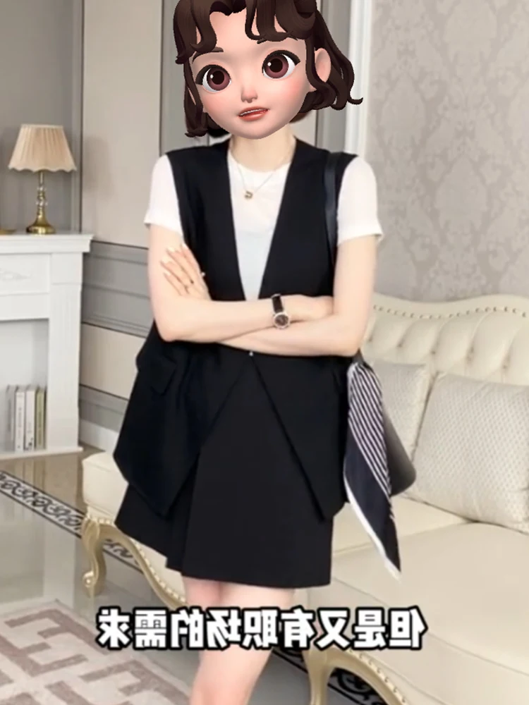 

Fashionable V-Neck Suit Vest Women's Stylish Slimming Outerwear Top Korean Style Loose Fit Cardigan Backless Summer Shirt