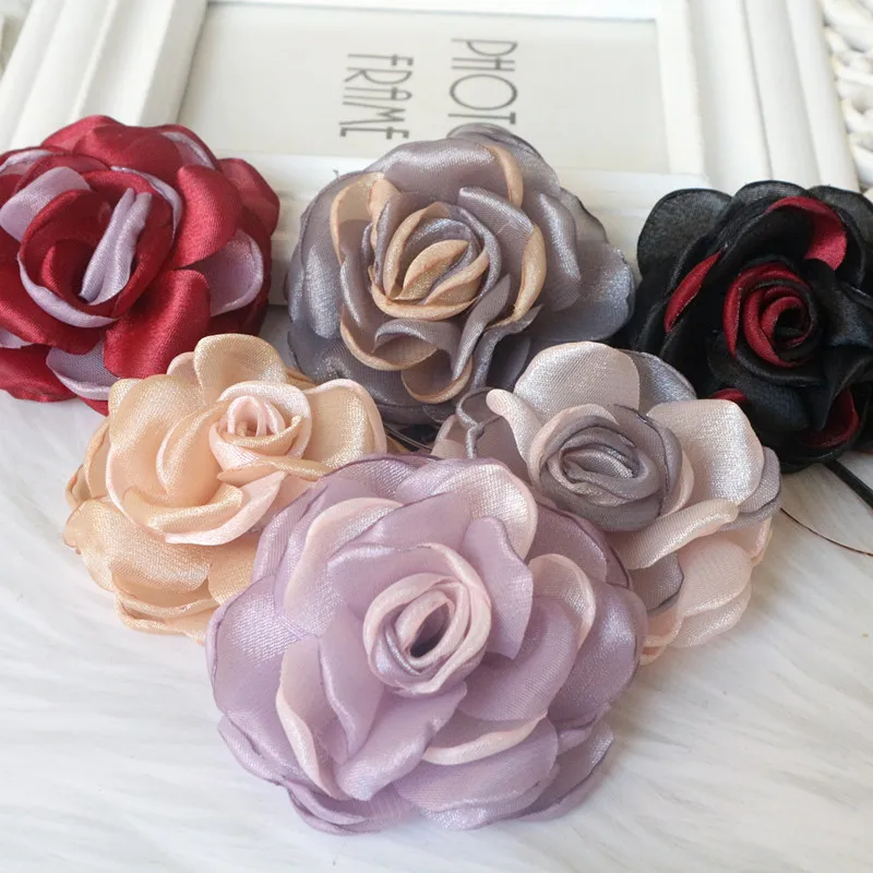 

5PCS 7CM Chiffon Organza DIY Clothing Dress Shoes Hats Decorative Flowers Hair Accessories Fabric Corsage
