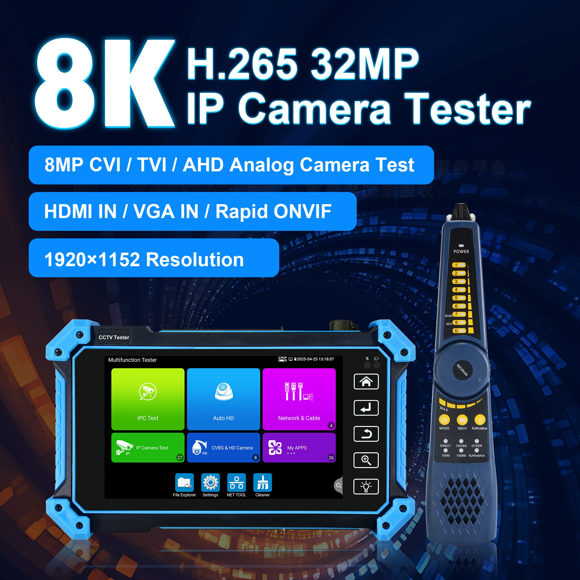WANGLU Upgraded 8K IPC-5100C Plus IP Camera Tester 8MP IP CVI TVI AHD Analog Camera Tester VGA & 4K HD Input IP Camera Tester