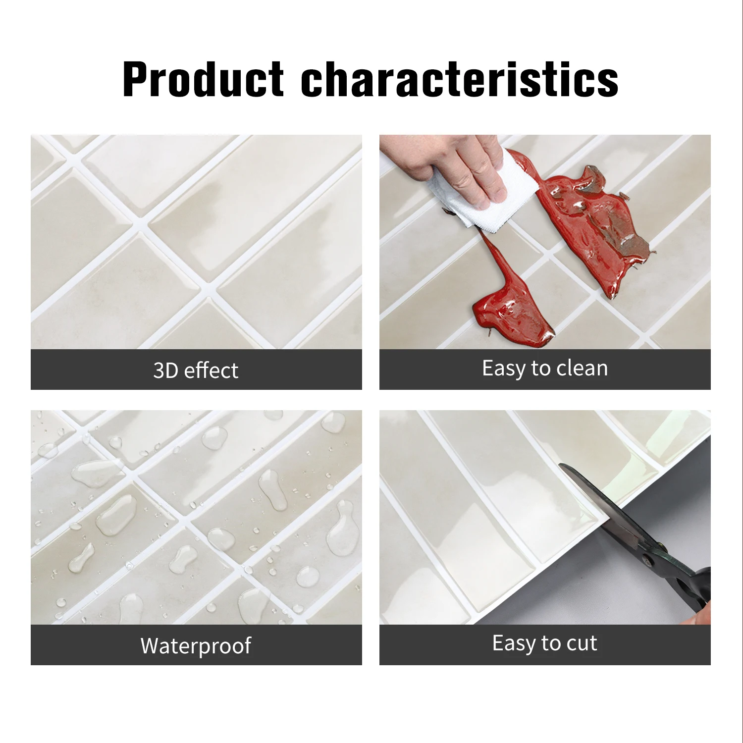 5/10 Stück Wandaufkleber zum Abziehen und Aufkleben, stark klebende Vinyl-Tapete, wasserfeste quadratische Fliesenaufkleber für die Küche, für Zuhause – Detail 8