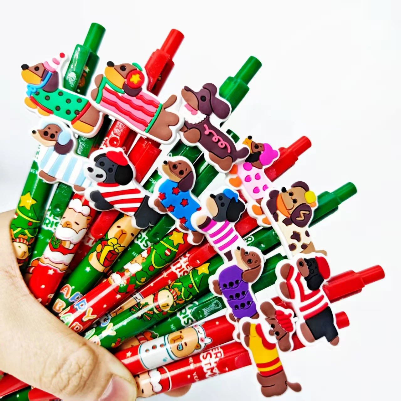 

12/24 шт., ограниченная серия, рождественская тема для домашних животных, щенков, шариковая ручка с креплением, студенческая подарочная ручка для письма