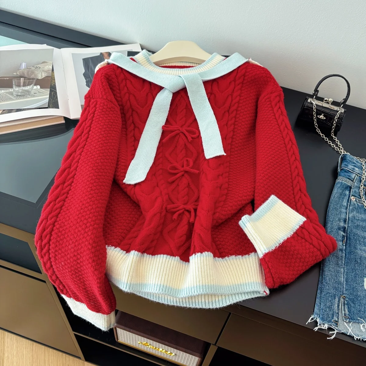 المرأة الوردي متماسكة البلوز سترة 2000s خمر الكورية نمط البلوز متماسكة طويلة الأكمام القابلة للإزالة هوديي سترة الكشمير المعنقة الربيع #3