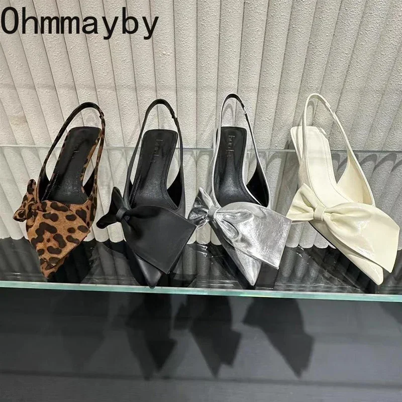 Summer Pointed Toe Women Sandals Fashion Shallow Butterfly-knot Singbacks Shoes Ladies Elegant Leopard High Heel Sandalias